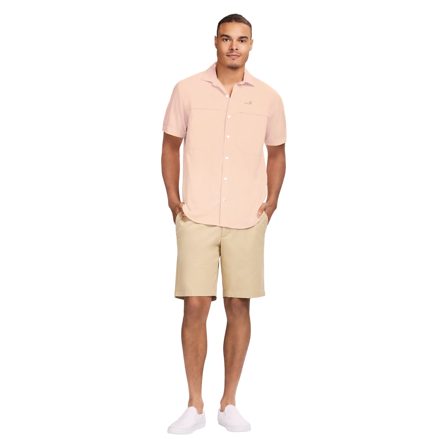 Izod SUNSHIELD PERFORMANCE S/S BUTTON-DOWN SHIRT - CANTALOUPE