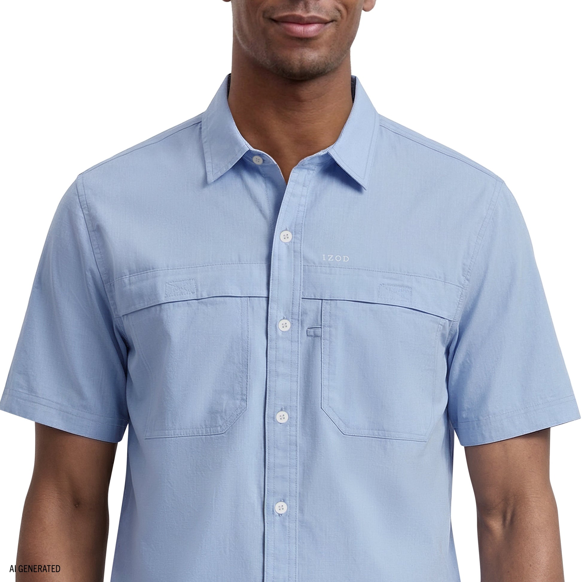 Izod SUNSHIELD PERFORMANCE S/S BUTTON-DOWN SHIRT - CHAMBRAY BLUE