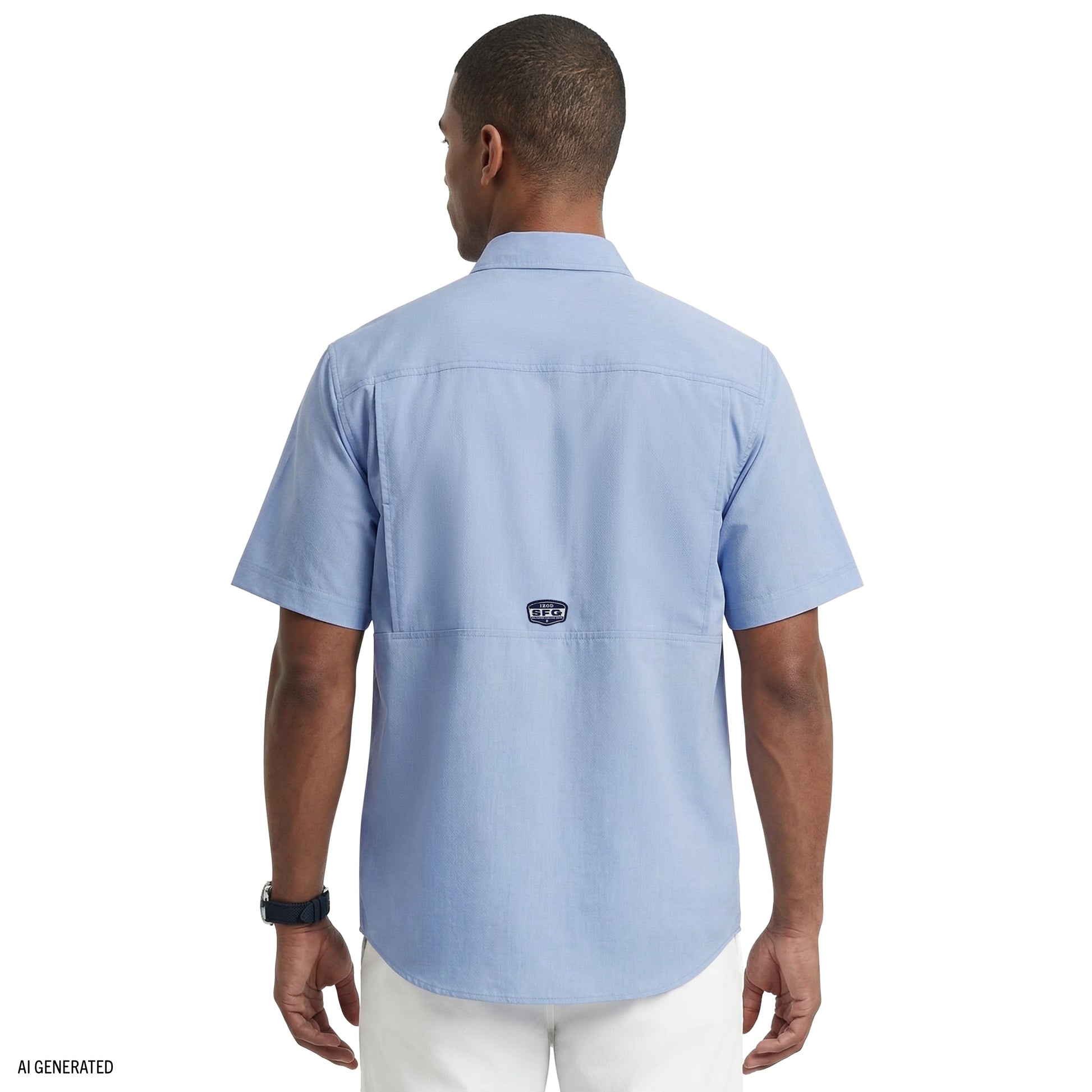 Izod SUNSHIELD PERFORMANCE S/S BUTTON-DOWN SHIRT - CHAMBRAY BLUE