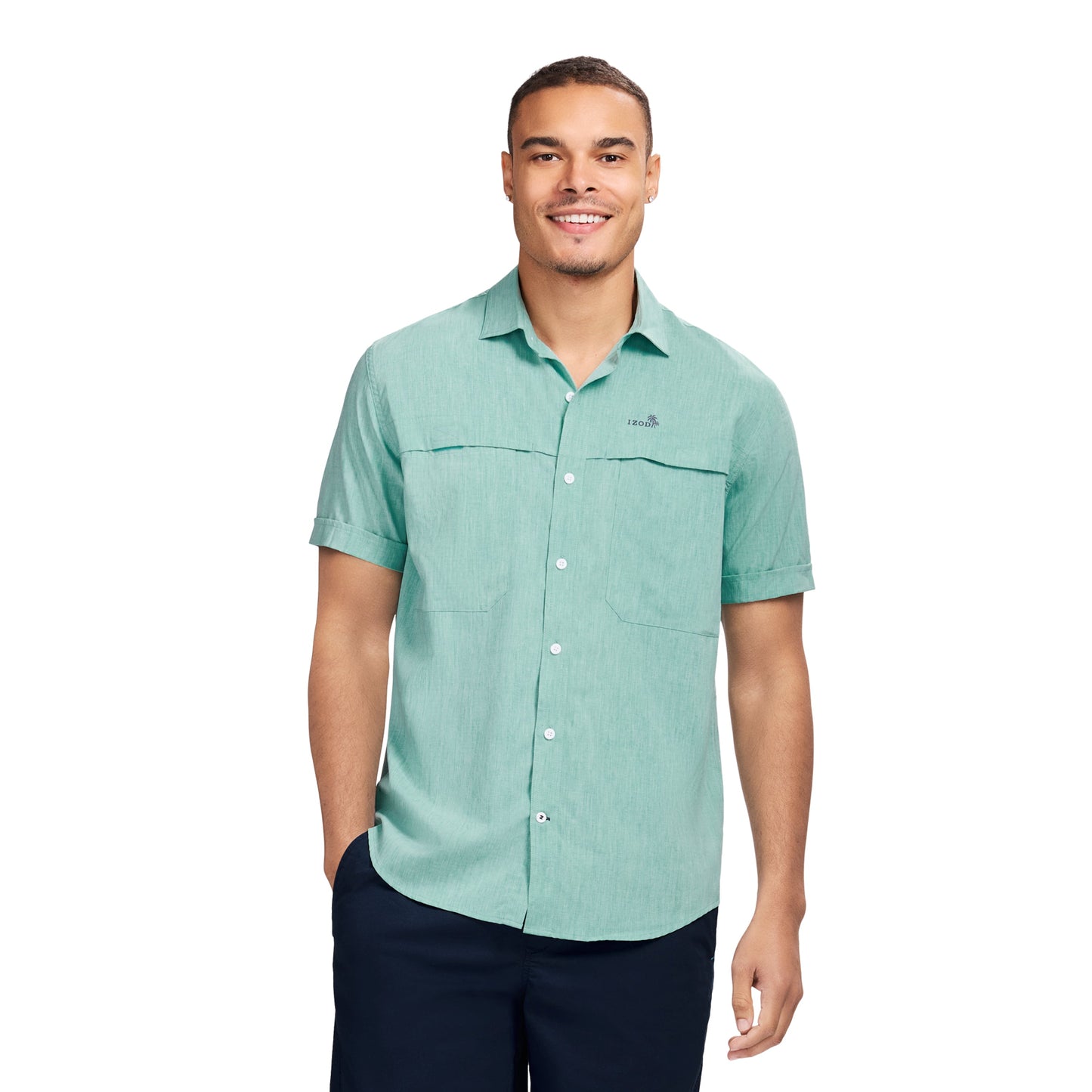 Izod SUNSHIELD PERFORMANCE S/S BUTTON-DOWN SHIRT - AGATE GREEN