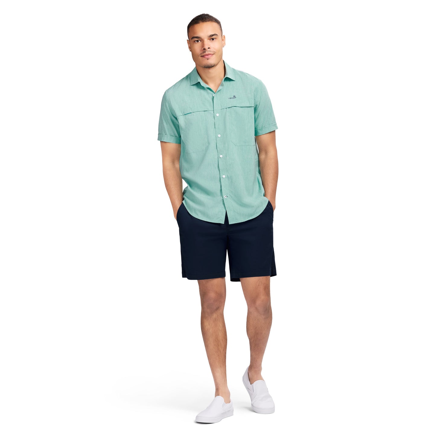 Izod SUNSHIELD PERFORMANCE S/S BUTTON-DOWN SHIRT - AGATE GREEN