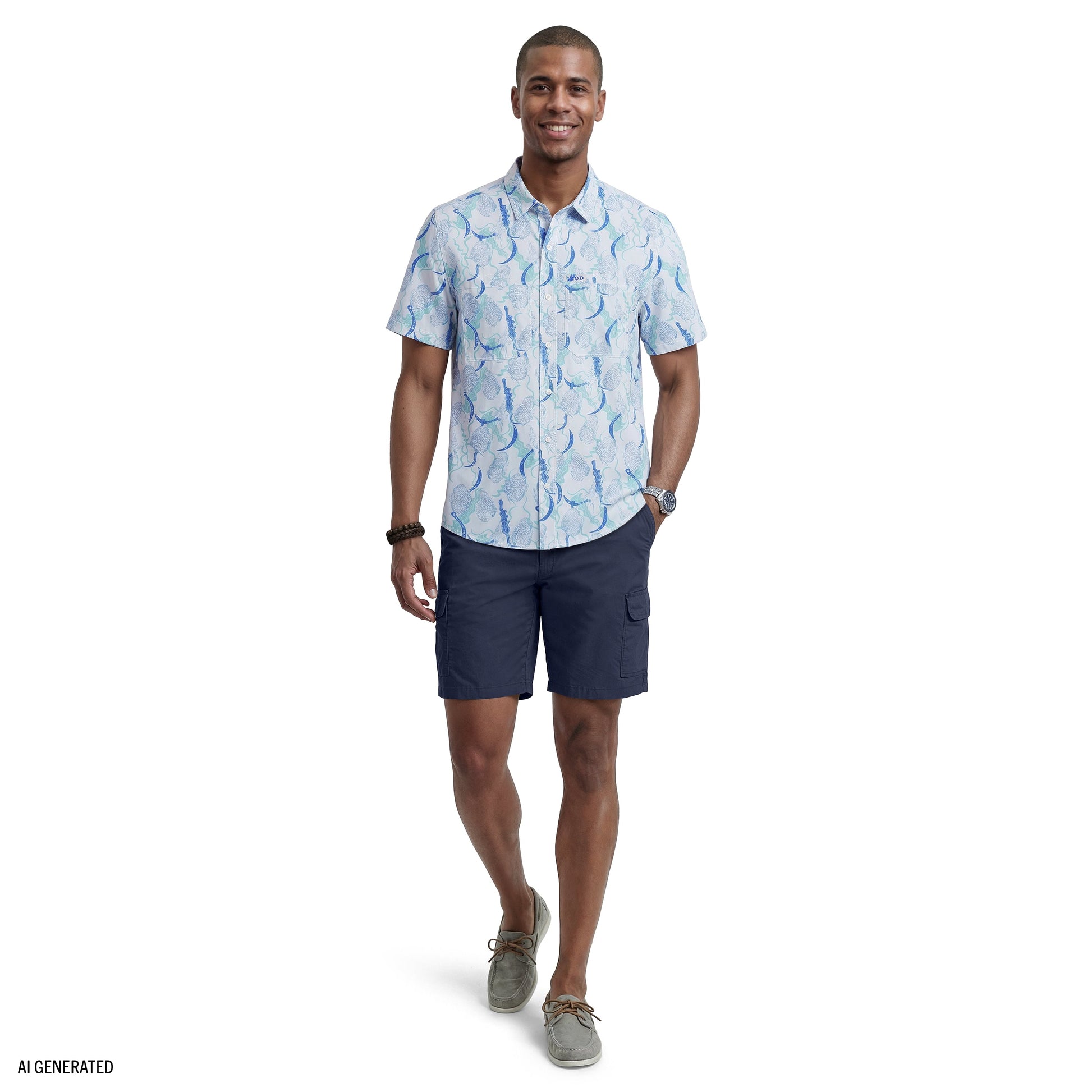 Izod SUNSHIELD PERFORMANCE S/S PRINTED BUTTON-DOWN SHIRT - BRIGHT WHITE