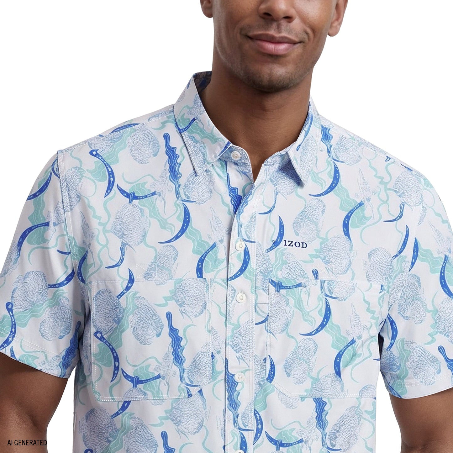 Izod SUNSHIELD PERFORMANCE S/S PRINTED BUTTON-DOWN SHIRT - BRIGHT WHITE