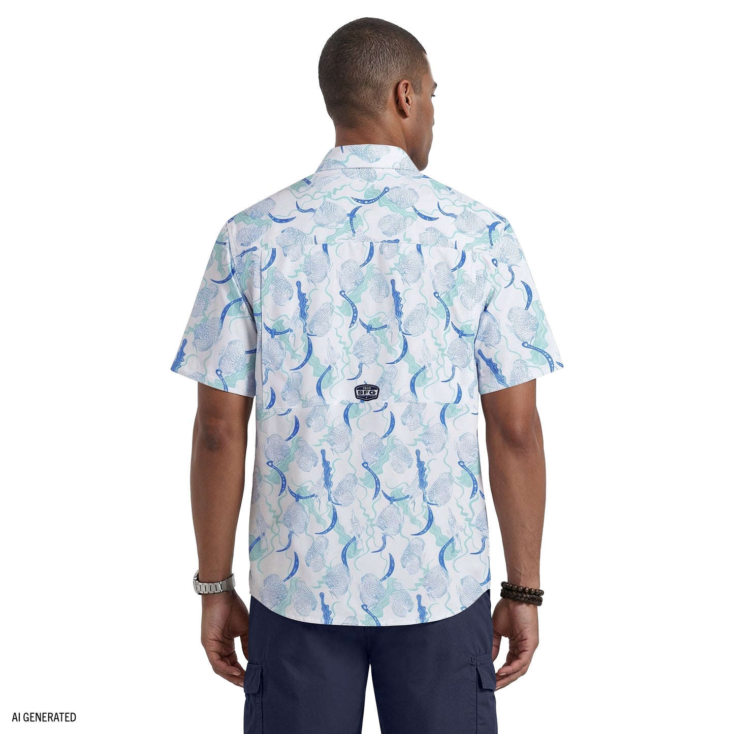 Izod SUNSHIELD PERFORMANCE S/S PRINTED BUTTON-DOWN SHIRT - BRIGHT WHITE