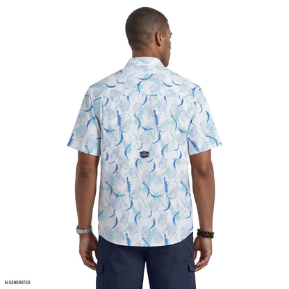 Izod SUNSHIELD PERFORMANCE S/S PRINTED BUTTON-DOWN SHIRT - BRIGHT WHITE