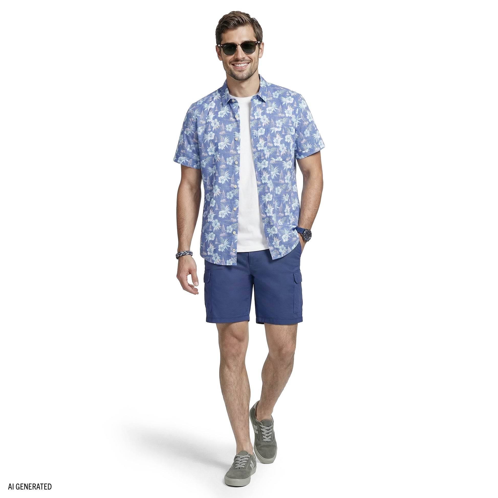 Izod DOCKSIDE CHAMBRAY S/S PRINTED BUTTON-DOWN SHIRT - VALLARTA BLUE