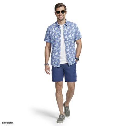 Izod DOCKSIDE CHAMBRAY S/S PRINTED BUTTON-DOWN SHIRT - VALLARTA BLUE