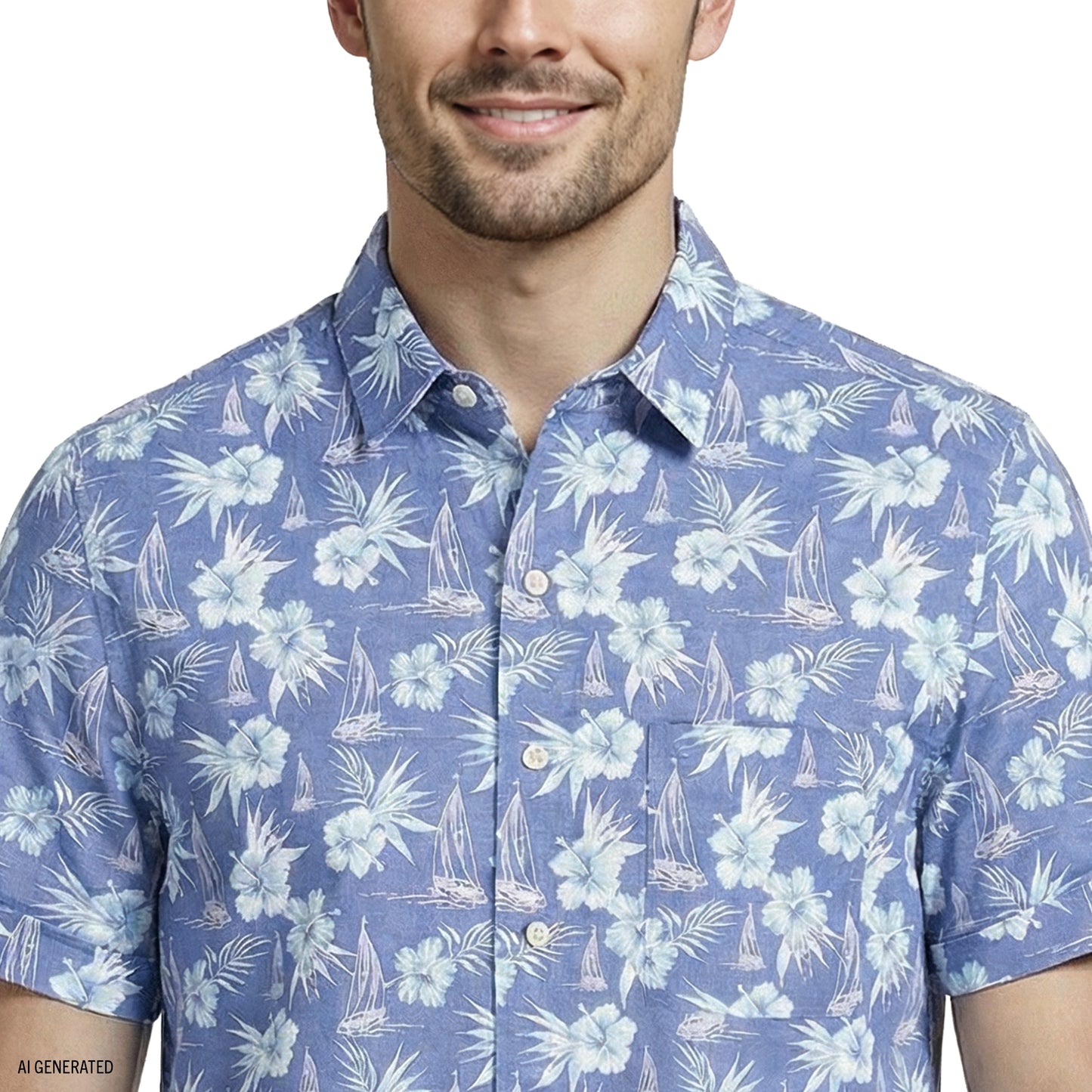 Izod DOCKSIDE CHAMBRAY S/S PRINTED BUTTON-DOWN SHIRT - VALLARTA BLUE