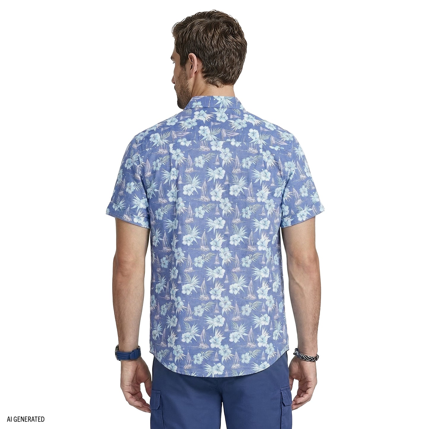 Izod DOCKSIDE CHAMBRAY S/S PRINTED BUTTON-DOWN SHIRT - VALLARTA BLUE