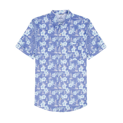 Izod DOCKSIDE CHAMBRAY S/S PRINTED BUTTON-DOWN SHIRT - VALLARTA BLUE