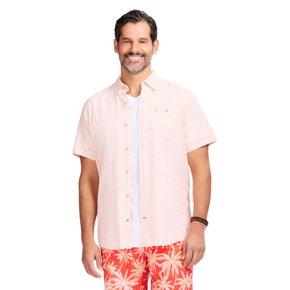 Izod DOCKSIDE CHAMBRAY S/S SHIRT - PEACH COBBLER