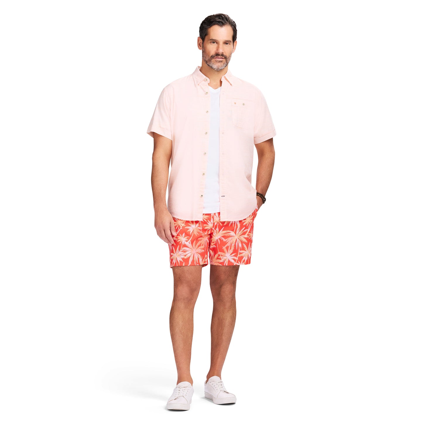 Izod DOCKSIDE CHAMBRAY S/S SHIRT - PEACH COBBLER