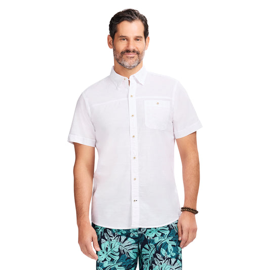 Izod DOCKSIDE CHAMBRAY S/S SHIRT - BRIGHT WHITE