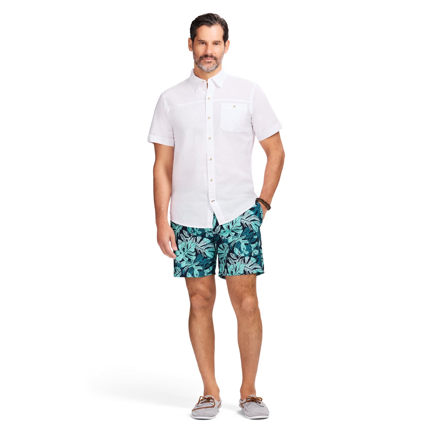 Izod DOCKSIDE CHAMBRAY S/S SHIRT - BRIGHT WHITE