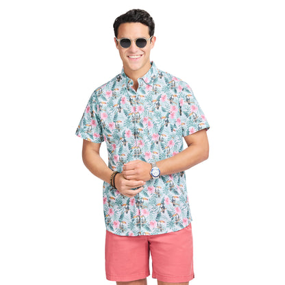 Izod DOCKSIDE CHAMBRAY S/S PRINTED SHIRT - TEAL