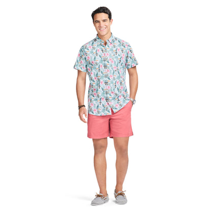 Izod DOCKSIDE CHAMBRAY S/S PRINTED SHIRT - TEAL
