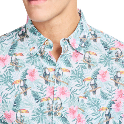 Izod DOCKSIDE CHAMBRAY S/S PRINTED SHIRT - TEAL
