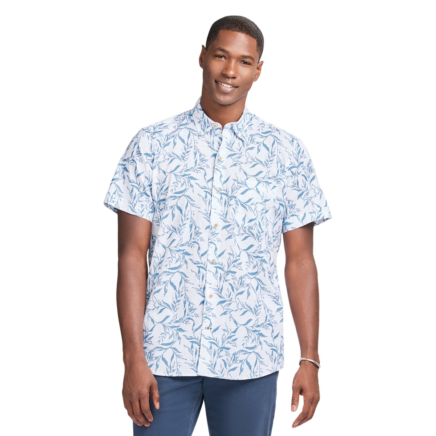 Izod DOCKSIDE CHAMBRAY S/S PRINTED SHIRT - REGATTA
