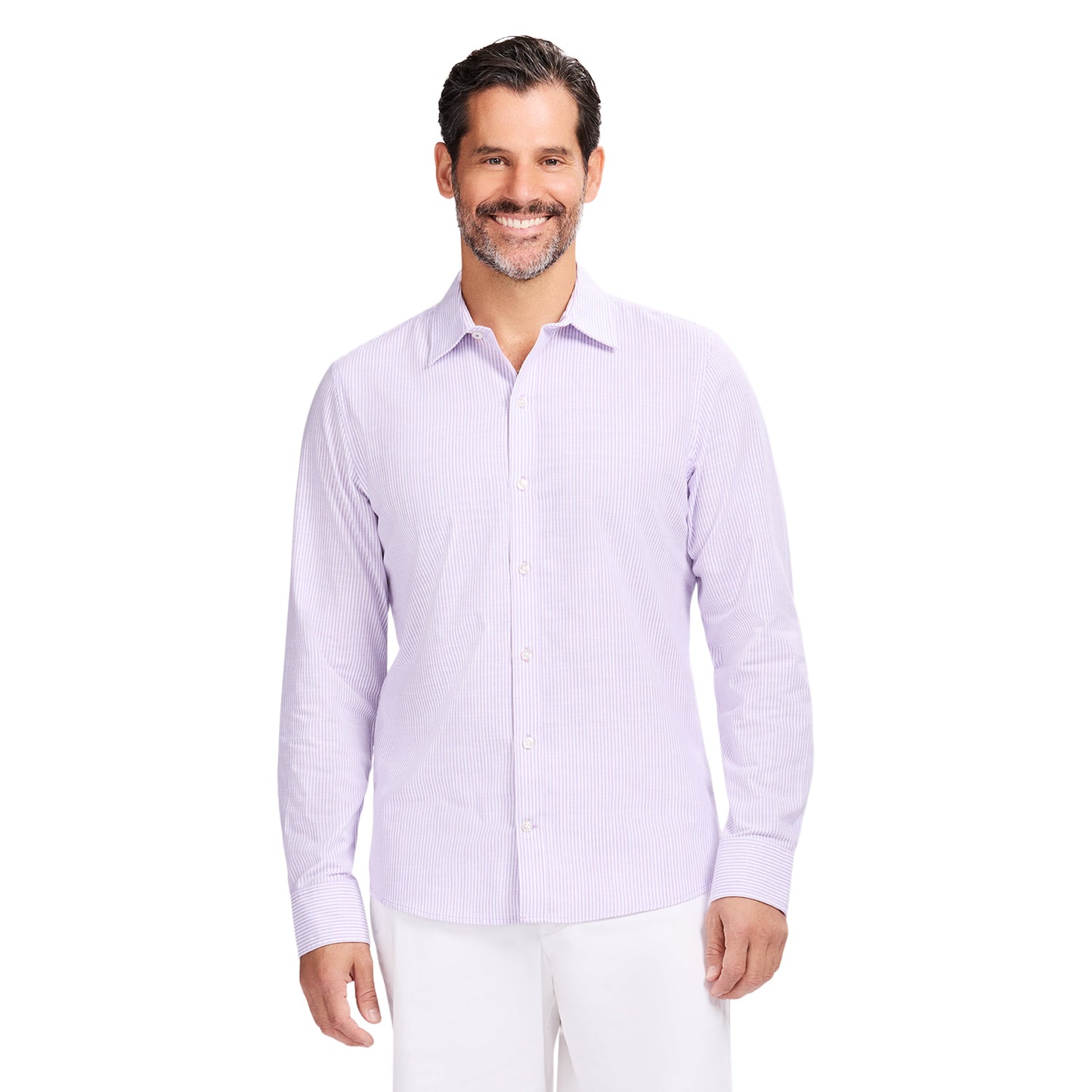 Izod LUXURY SPORT L/S STRIPED SHIRT - PASTEL LILAC