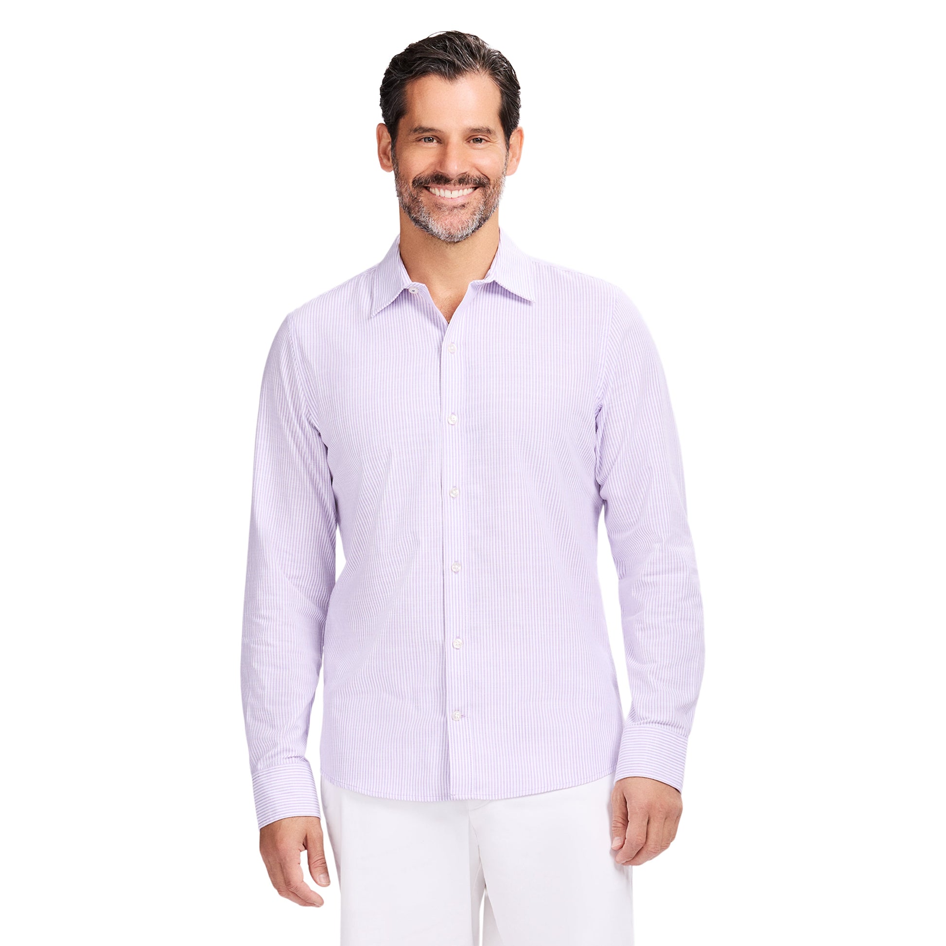 Izod LUXURY SPORT L/S STRIPED SHIRT - PASTEL LILAC