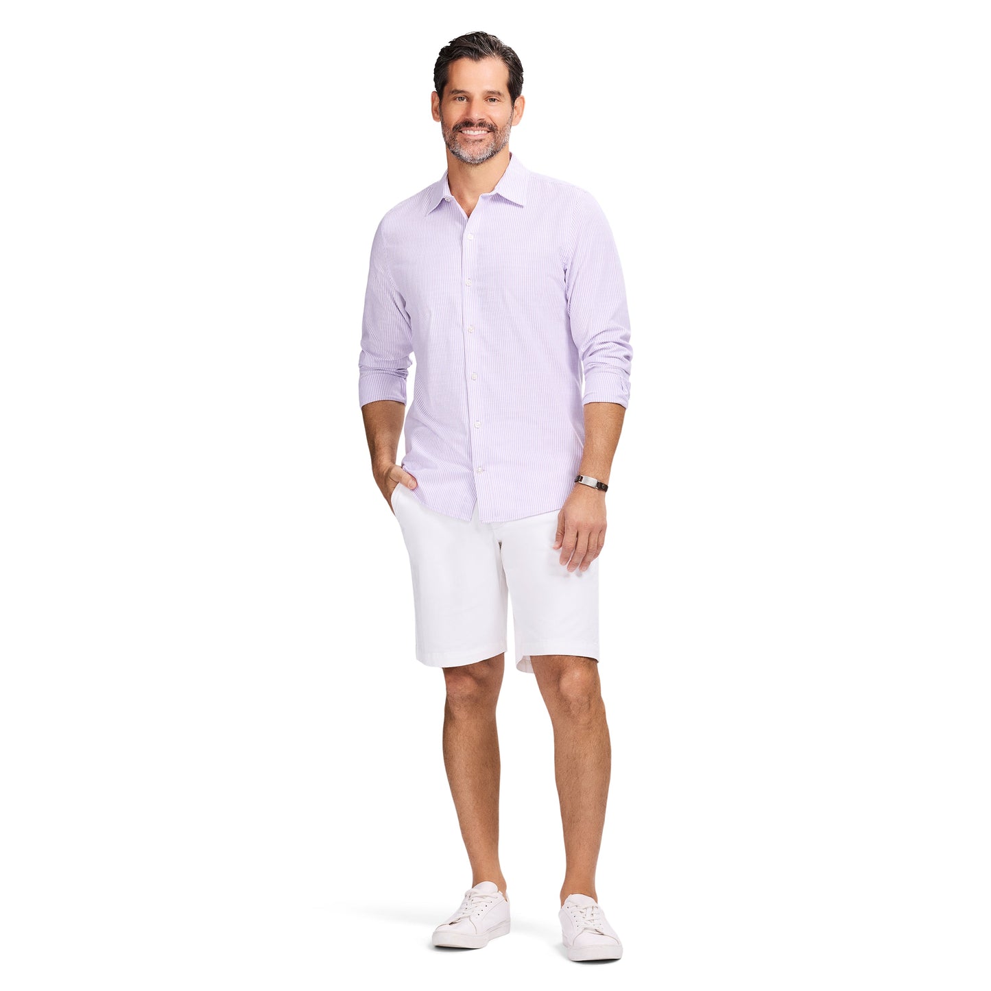 Izod LUXURY SPORT L/S STRIPED SHIRT - PASTEL LILAC