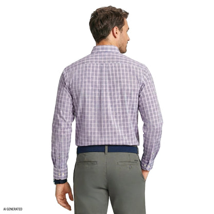 Izod Performance Comfort L/S Plaid Shirt - English Lavender