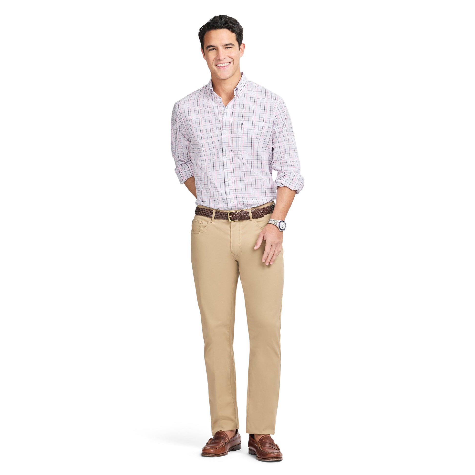 Izod Performance Comfort L/S Plaid Shirt - Fandango Pink