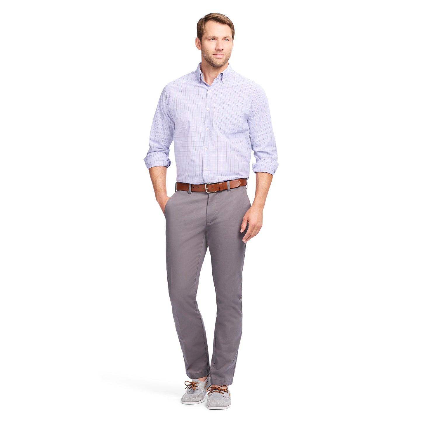 Izod Performance Comfort L/S Plaid Shirt - Pastel Lilac