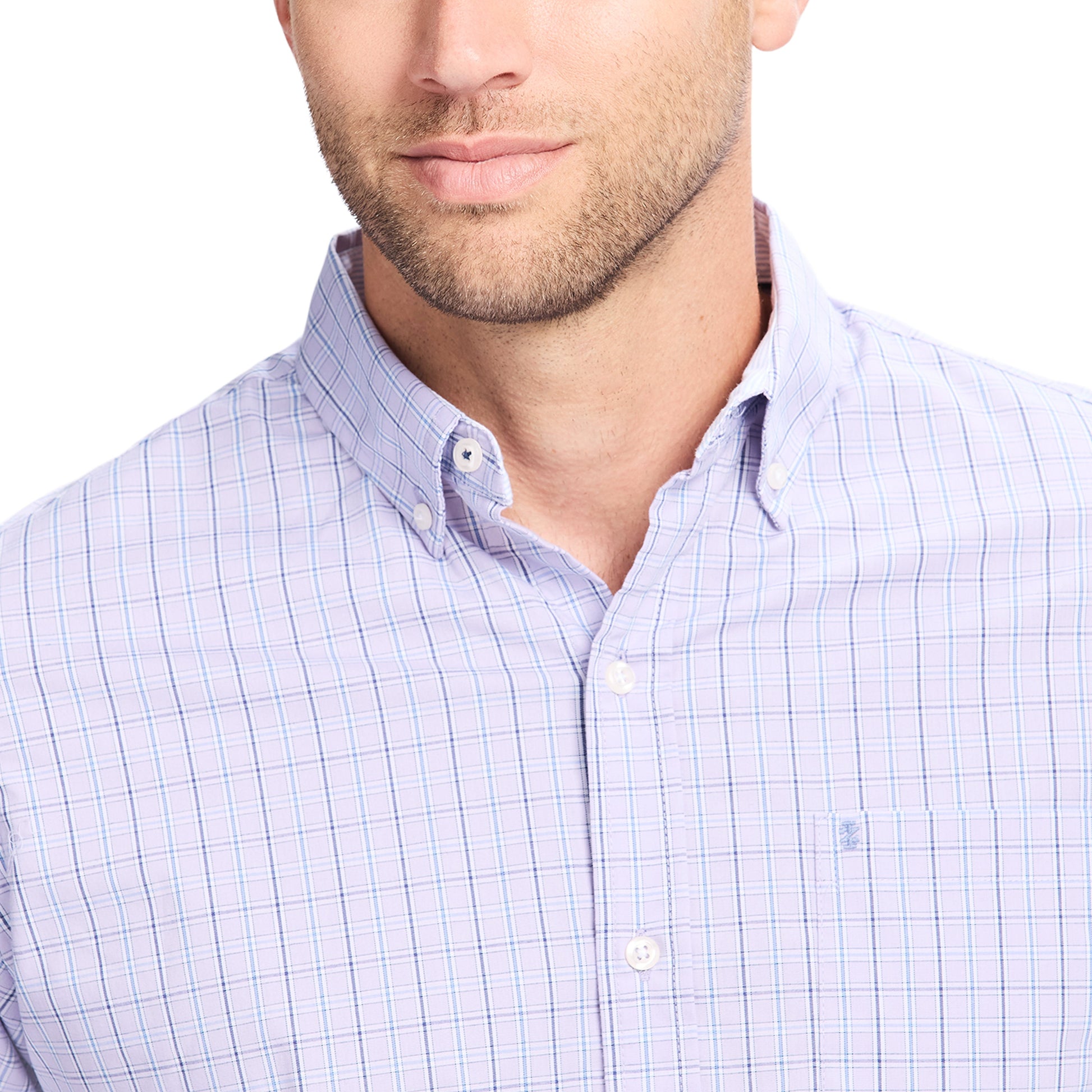 Izod Performance Comfort L/S Plaid Shirt - Pastel Lilac