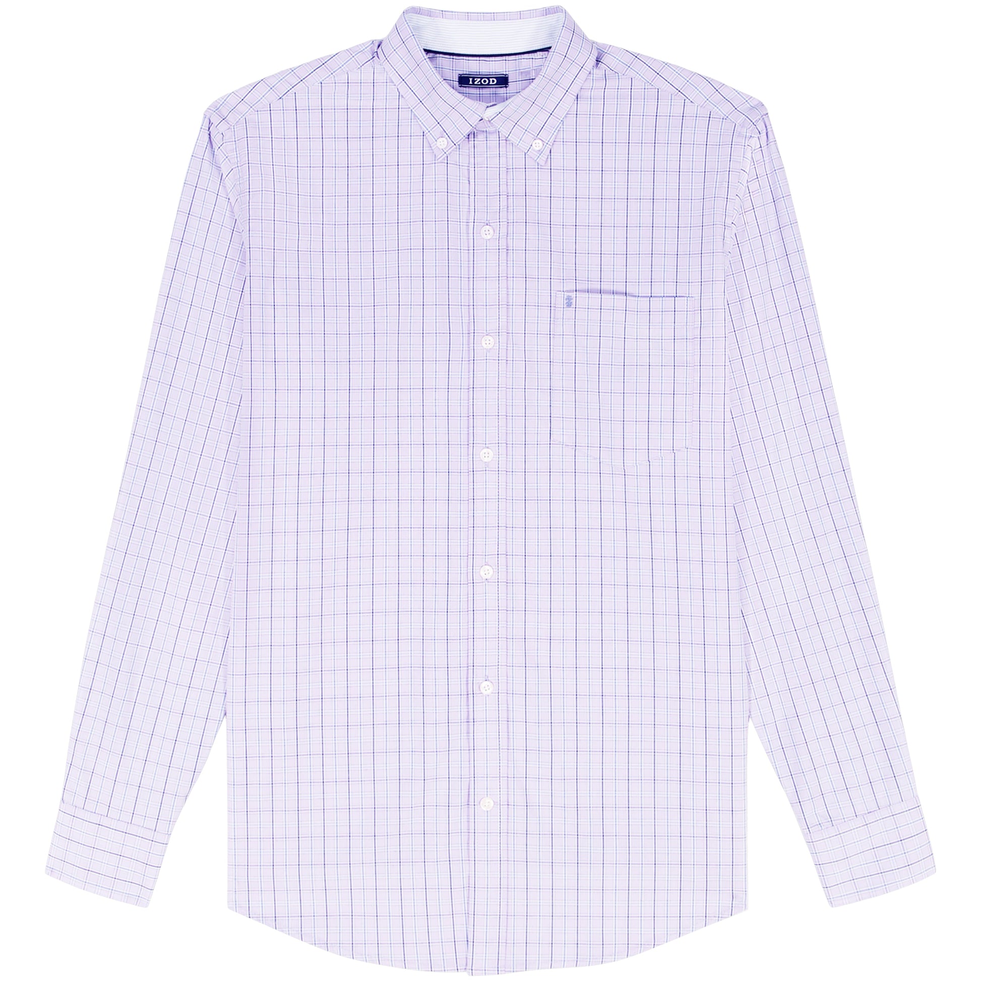 Izod Performance Comfort L/S Plaid Shirt - Pastel Lilac