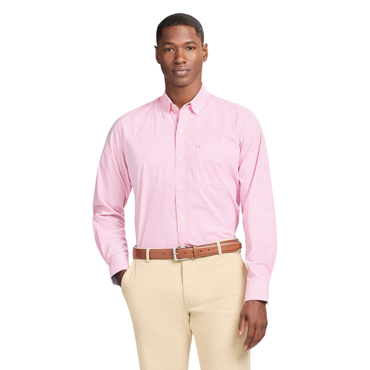 Izod Performance Comfort L/S Plaid Shirt - Pink Lemonade