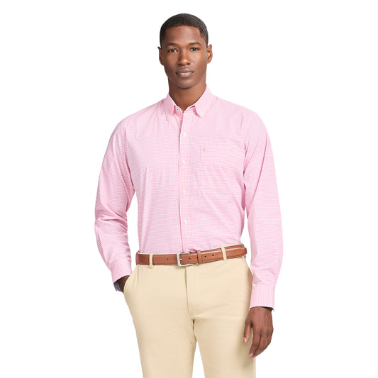Izod Performance Comfort L/S Plaid Shirt - Pink Lemonade