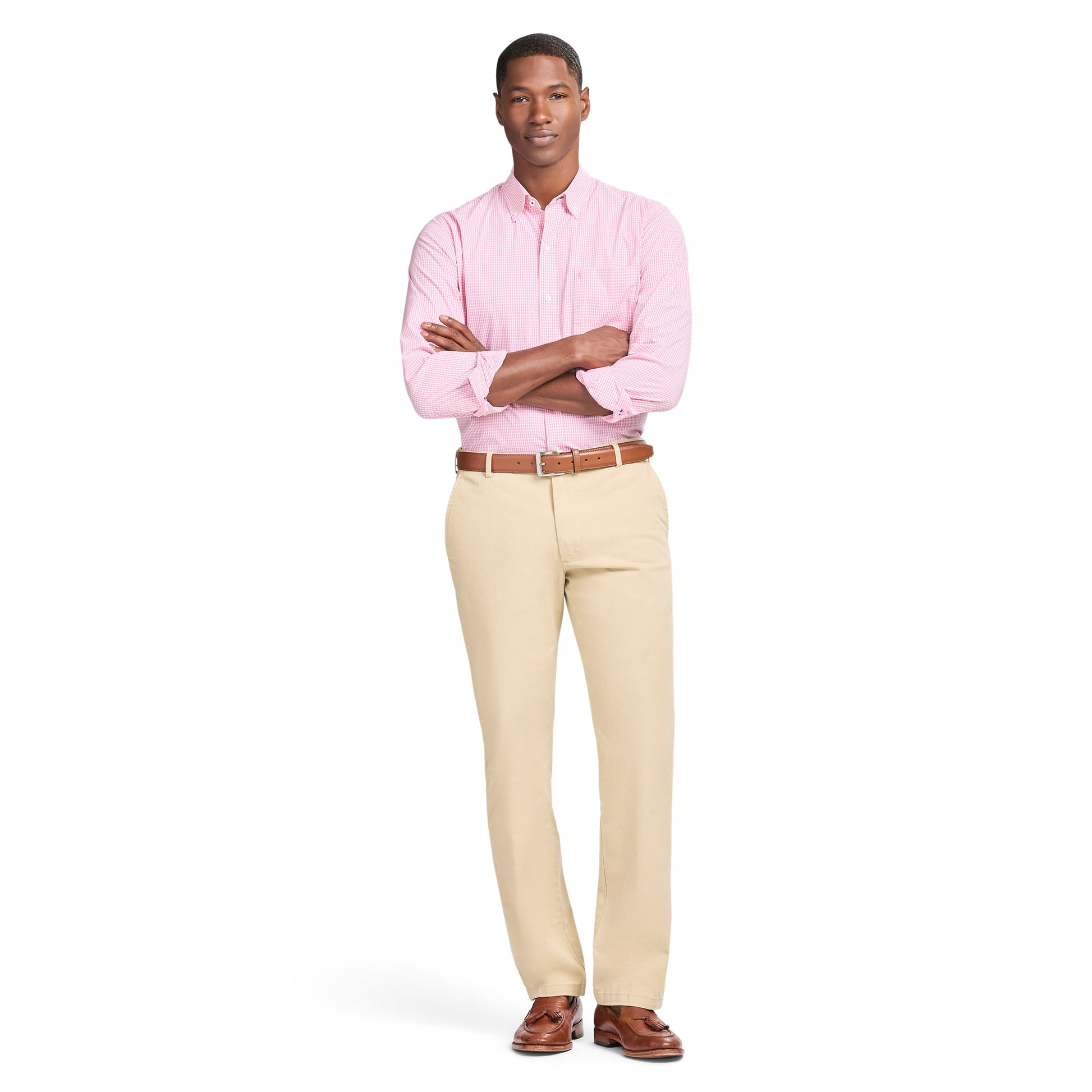 Izod Performance Comfort L/S Plaid Shirt - Pink Lemonade