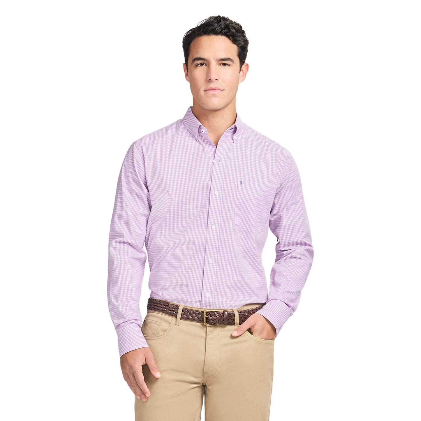 Izod Performance Comfort L/S Plaid Shirt - English Lavender