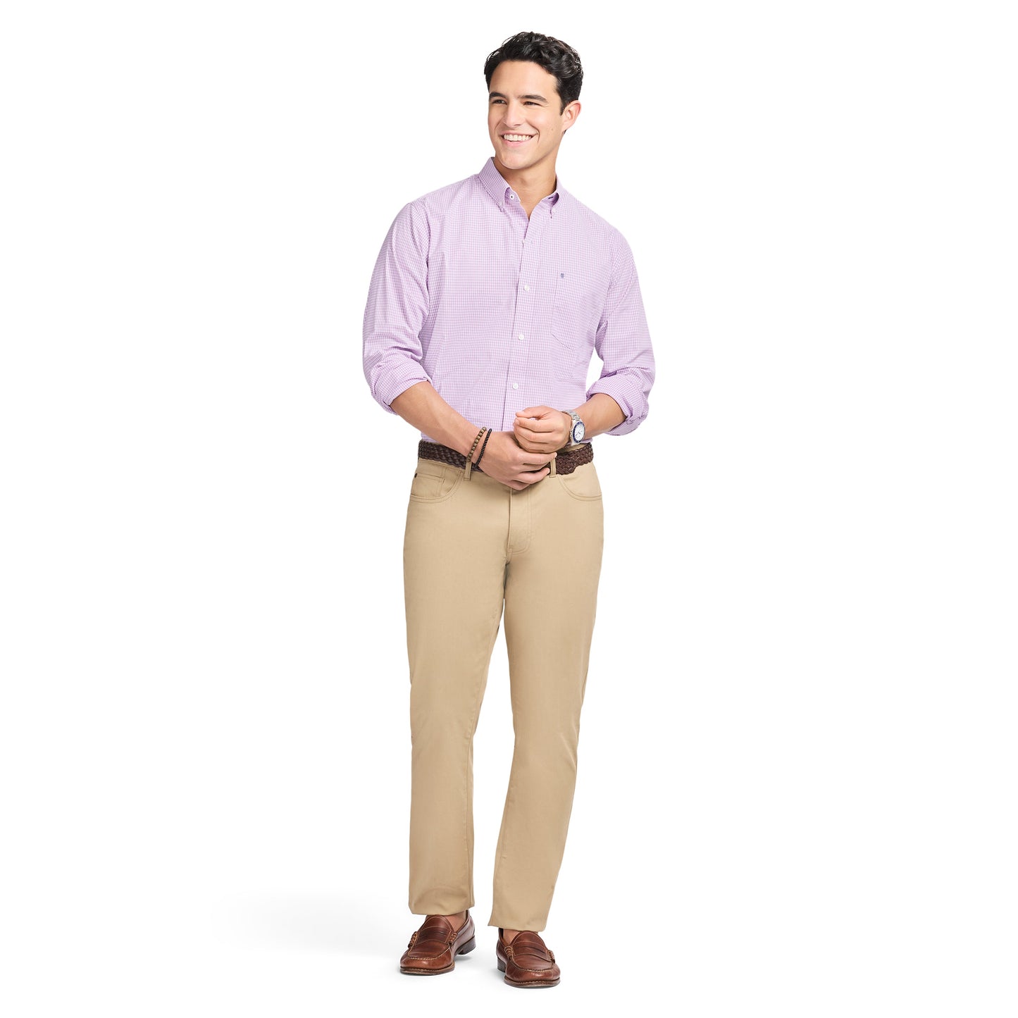 Izod Performance Comfort L/S Plaid Shirt - English Lavender