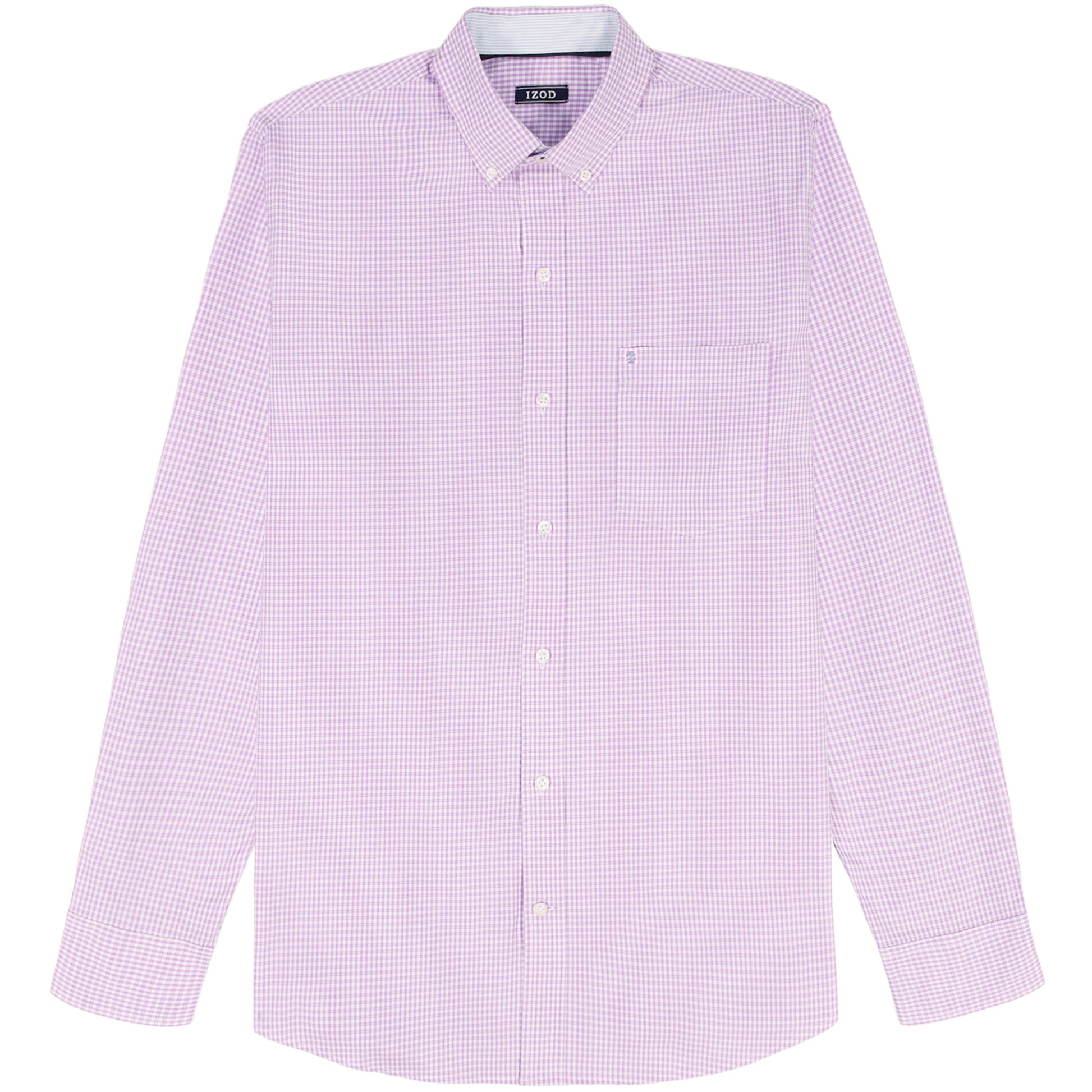 Izod Performance Comfort L/S Plaid Shirt - English Lavender