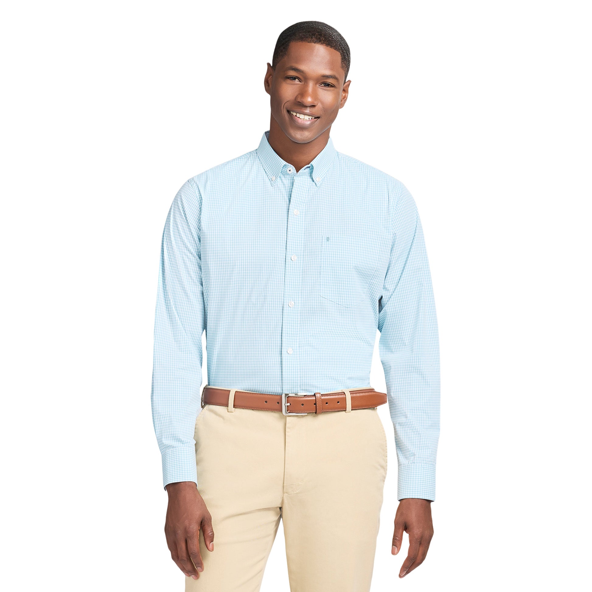 Izod Performance Comfort L/S Plaid Shirt - Milky Blue