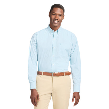 Izod Performance Comfort L/S Plaid Shirt - Milky Blue