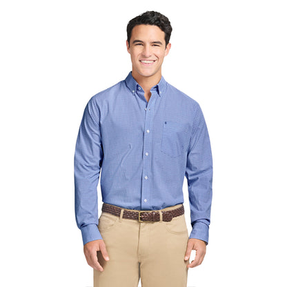 Izod Performance Comfort L/S Plaid Shirt - Cornflower Blue