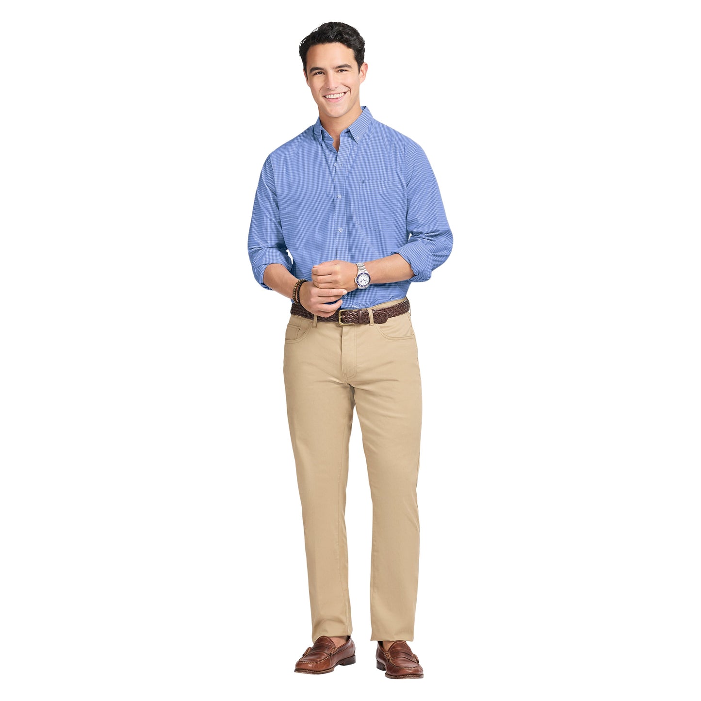 Izod Performance Comfort L/S Plaid Shirt - Cornflower Blue
