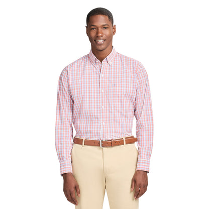 Izod Performance Comfort L/S Plaid Shirt - Coral Rose