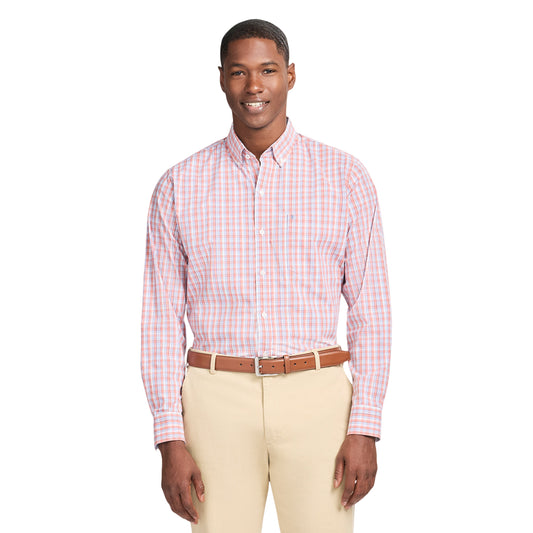 Izod Performance Comfort L/S Plaid Shirt - Coral Rose