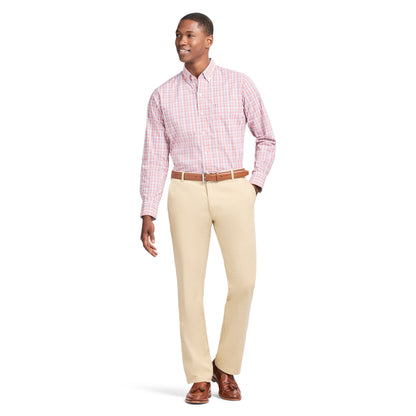 Izod Performance Comfort L/S Plaid Shirt - Coral Rose