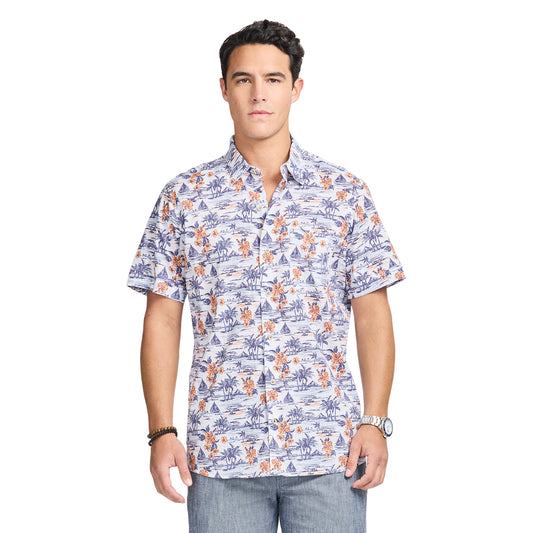 Izod DOCKSIDE CHAMBRAY S/S PRINTED SHIRT - BRIGHT WHITE