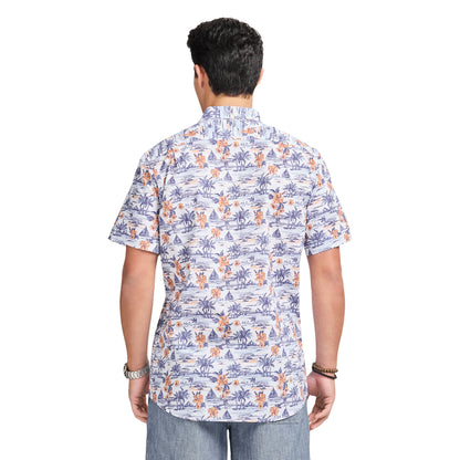 Izod DOCKSIDE CHAMBRAY S/S PRINTED SHIRT - BRIGHT WHITE
