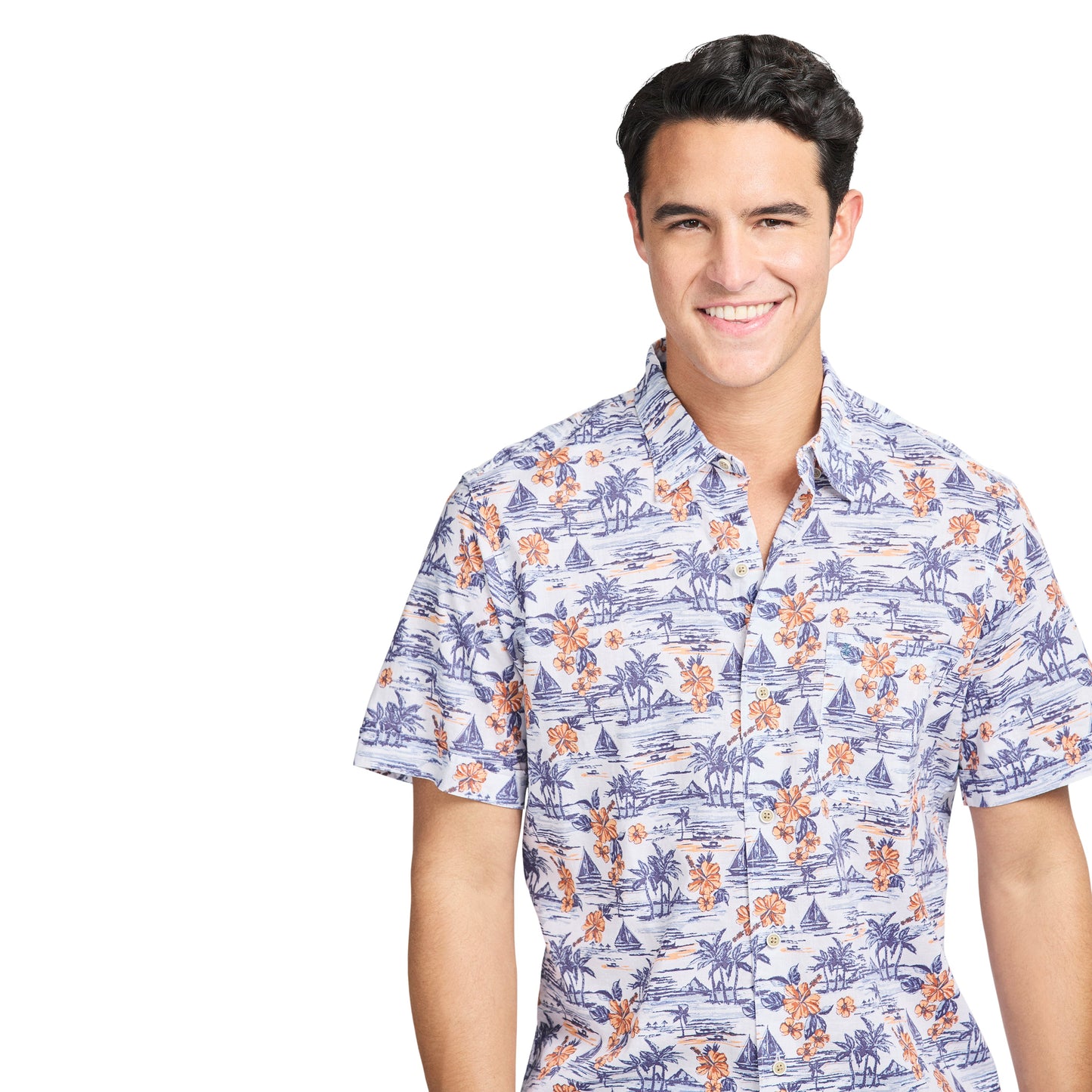 Izod DOCKSIDE CHAMBRAY S/S PRINTED SHIRT - BRIGHT WHITE