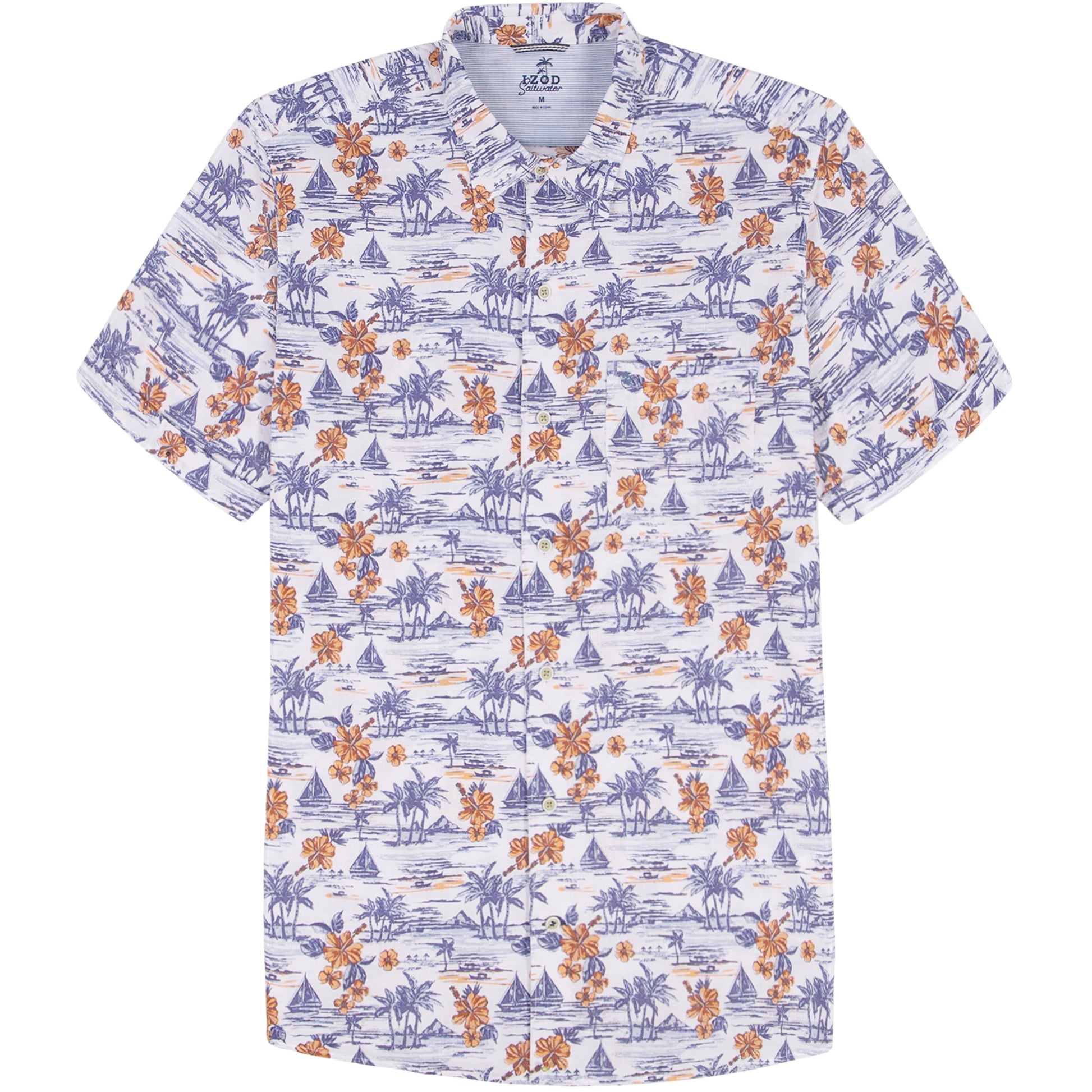 Izod DOCKSIDE CHAMBRAY S/S PRINTED SHIRT - BRIGHT WHITE