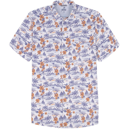 Izod DOCKSIDE CHAMBRAY S/S PRINTED SHIRT - BRIGHT WHITE