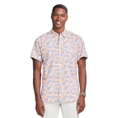 Izod DOCKSIDE CHAMBRAY S/S PRINTED SHIRT - PEACH COBBLER
