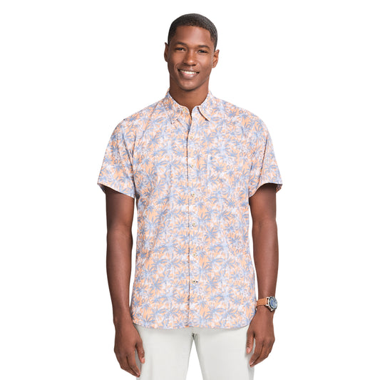 Izod DOCKSIDE CHAMBRAY S/S PRINTED SHIRT - PEACH COBBLER